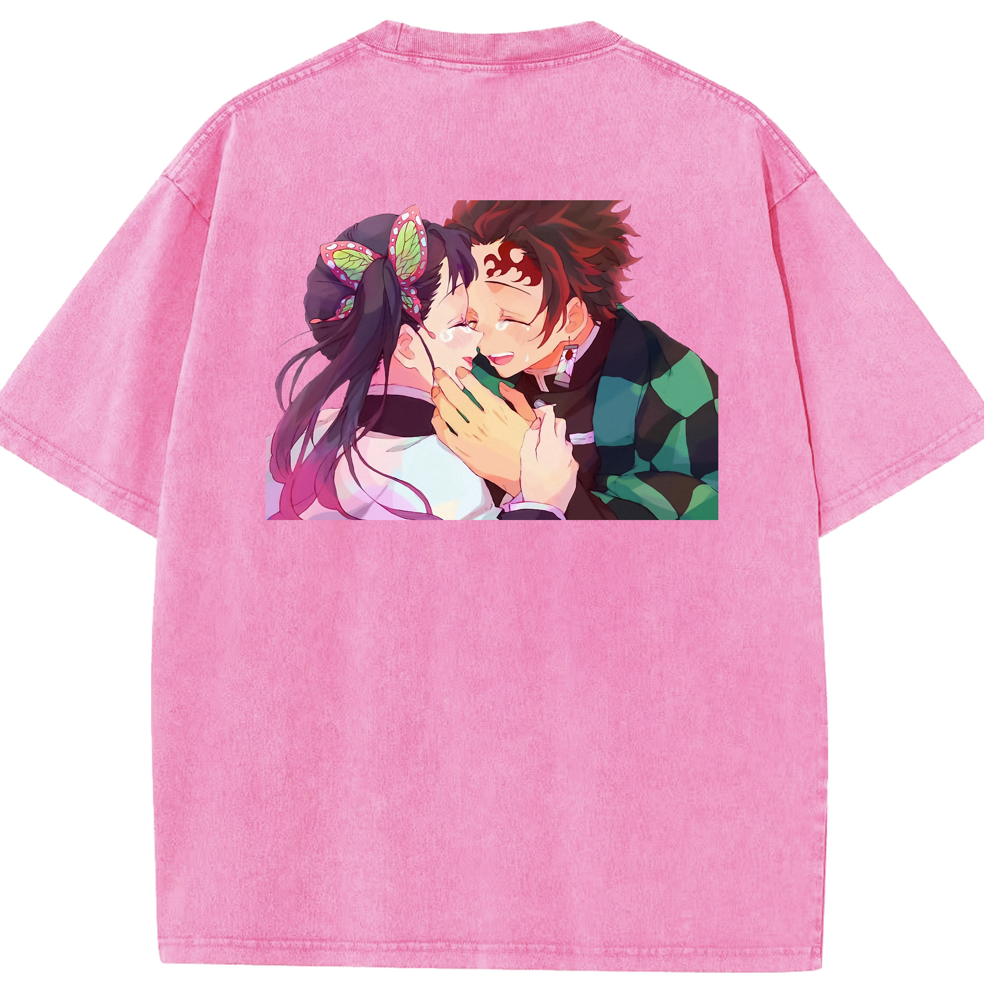 （画像用） 鬼滅の刃 竈門 炭治郎／かまど たんじろう Kamado Tanjirou 綿100% ヴィンテージ風 半袖Tシャツ（背面プリント）